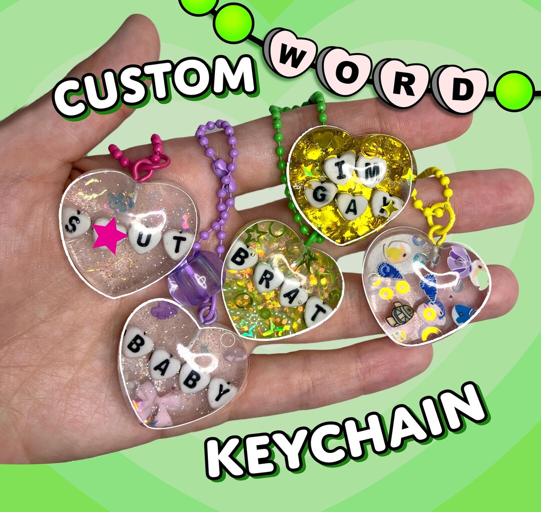 Custom Word Resin Keychain, Resin Heart Keychain, Custom Letter Bead ...
