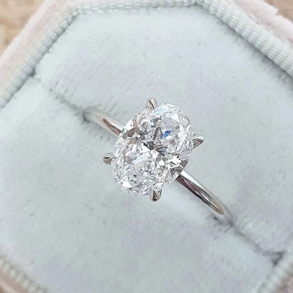 2 CT Oval Moissanite Engagement Ring, Classic 4 Prongs Ring, Unique Solitaire Ring, Dainty Wedding Ring, Anniversary Gift, Proposal Ring