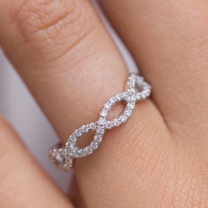 Twisted Moissanite Eternity Band, Infinity Wedding Ring