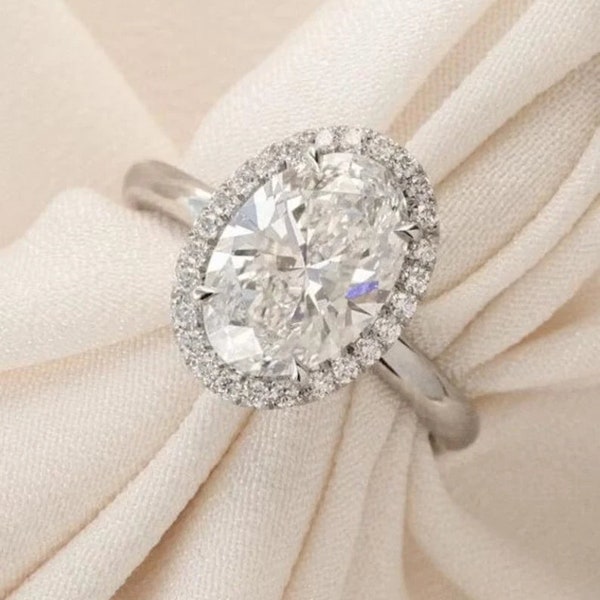 Énorme bague de fiançailles en moissanite ovale incolore de 3,00 ct, alliance de millionnaire, bague de proposition en argent, bague en moissanite avec diamants alternatifs