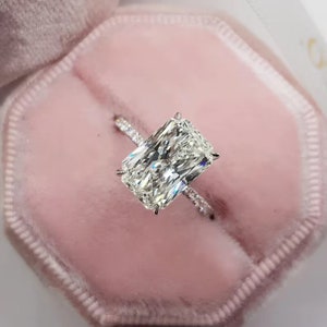 4.00CT Radiant Cut Moissanite Engagement Ring, Claw 4 Prongs Ring, Classic Pave Bridal Ring, Dainty Ring, Art Deco Vintage Ring, Hidden Halo