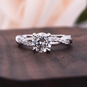 2.00 Ct Round Cut Moissanite Infinity Shank Engagement Wedding Ring, Twisted Band, Promise Ring, Gift For Girlfriend, Pave Accent Stack Ring