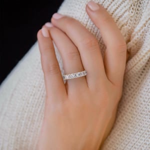 Emerald Moissanite Band, 4 x 3 MM Emerald Cut Colorless Moissanite Wedding Band, Eternity Moissanite Band, Stacking Ring, Anniversary Band