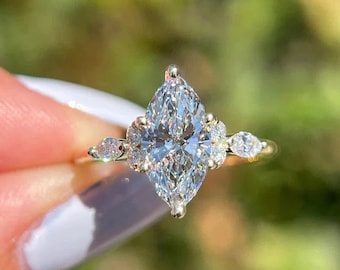 Bague de fiançailles en grappe taille marquise vintage 3 CT Bague de mariage diamant moissanite Bague d'anniversaire en or massif 14 carats Bague de promesse marquise cadeau