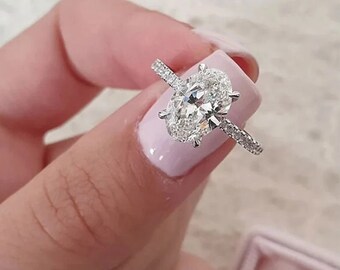 2.00 CT Oval Cut Moissanite Engagement Ring, Claw 4 Prongs Ring, Classic Pave Bridal Ring, Dainty Wedding Ring, Art Deco Vintage Ring