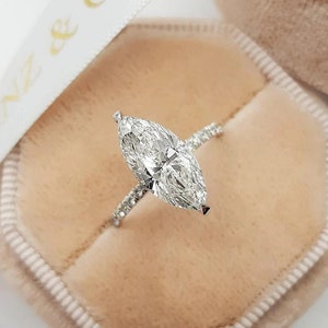 2.50 Ct Marquise Cut Moissanite Engagement Ring, Pave-Hidden Halo Ring, Classic 2 Prongs Ring, Unique Bridal Ring, Wedding Ring