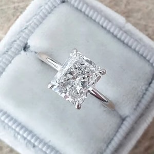 2.50 ct Radiant Cut Moissanite Ring, Radiant Engagement Ring, Unique Wedding Ring, Classic Solitaire Ring Vintage Style Ring, Invisible Halo