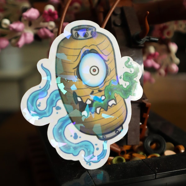 Holographic Chochin Obake Sticker - Japanese Yokai Paper Lantern