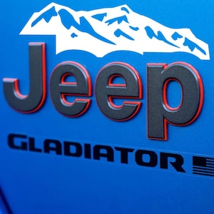 Custom Mountain Decal for Jeep Emblem – 6.41&quot; Wide, Multi-Color, High-Quality Vinyl, Easy Wet Install, Perfect Off-Road Style