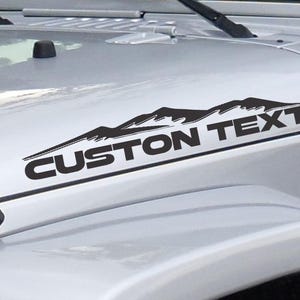 Your Text custom lettering Mountain with shade decal. Fits any Jeep Wrangler or others multiple colors to choose from
