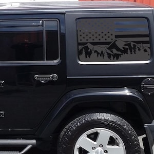 Fits 2007-2018 Jeep Wrangler 4 Door JKU American Flag with Mountain Trees Hardtop Windows