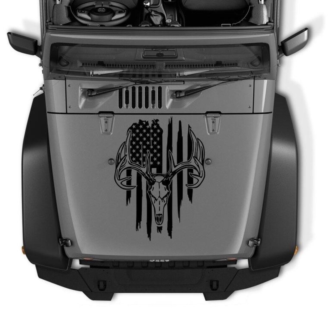USA Flag Buck Deer Hood Decal - Multi-color Vinyl Truck & Car Graphic ...