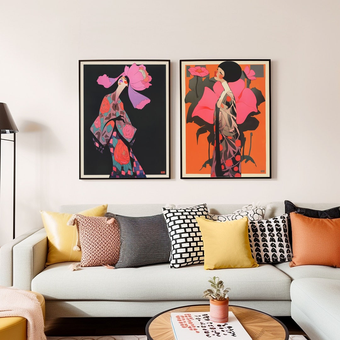 Set of 2 Women Fashion Wall Art Decor, Elegance Retro Style Posters Etsy