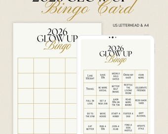 2026 Glow Up Bingo Card | Printable Vision Board Bingo | New Years Resolutions | Digital Download