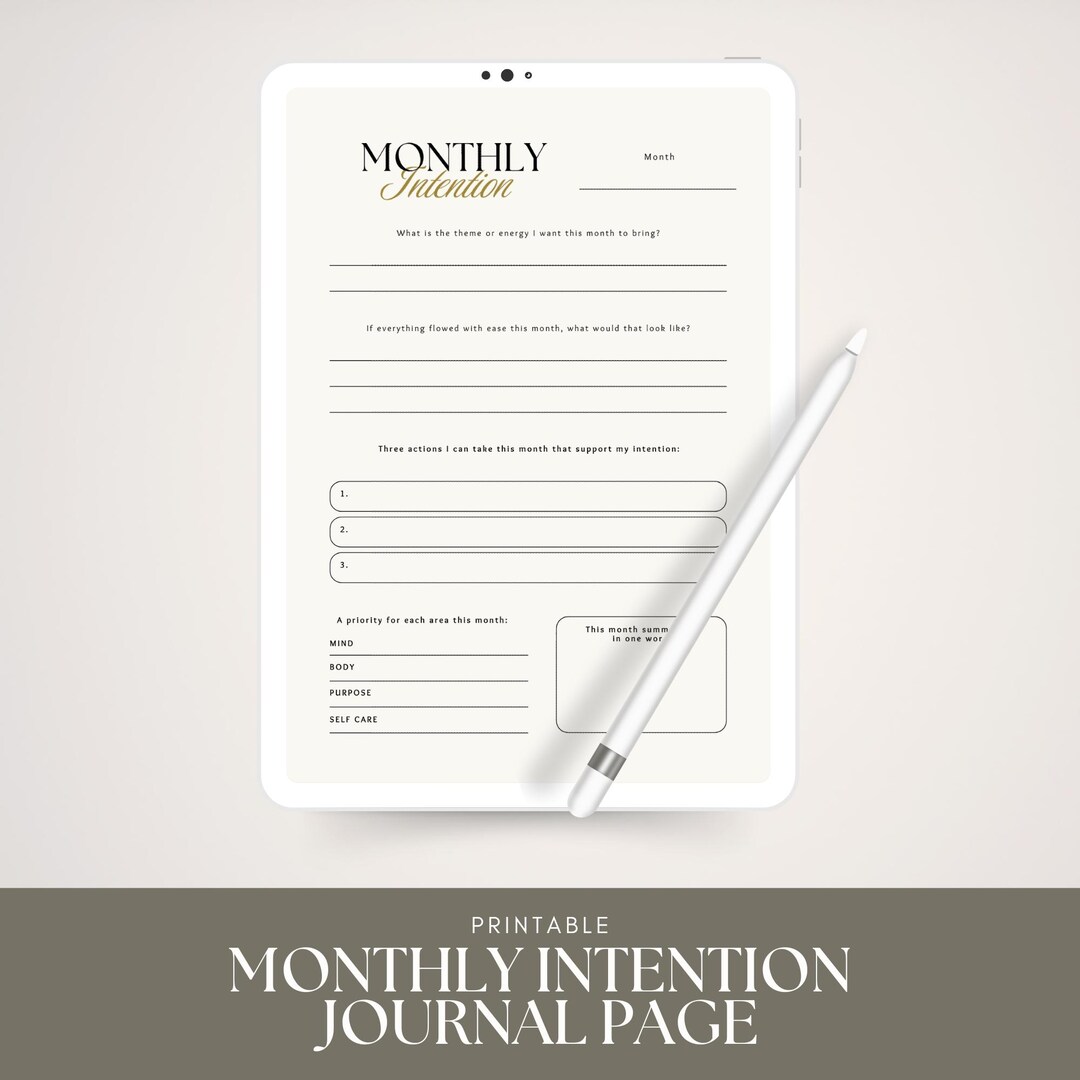 Printable Monthly Intention Journal Page & Checklist | Goal Setting ...