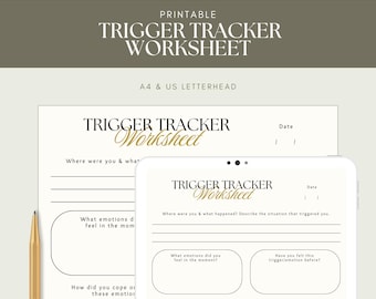 Foglio di lavoro stampabile per il monitoraggio dei trigger / Pagina di riflessione sui trigger emotivi / Suggerimenti per il diario di auto-aiuto