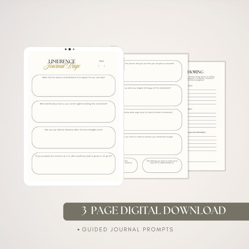Printable Limerence Reflection Pages | Love Obsession Worksheet | Self-Help Guided Journal Prompts image 2