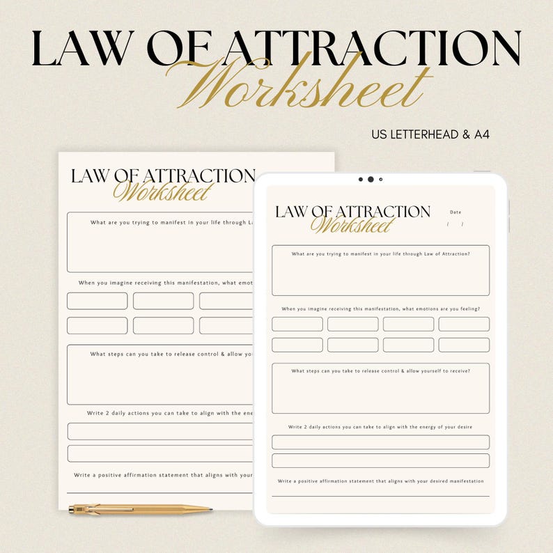 Printable Law of Attraction Worksheet Manifesting Journal Prompts