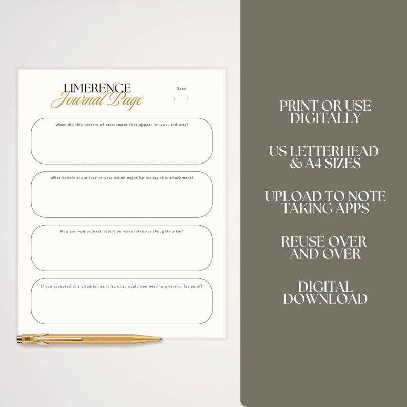 Printable Limerence Reflection Pages | Love Obsession Worksheet | Self-Help Guided Journal Prompts image 3