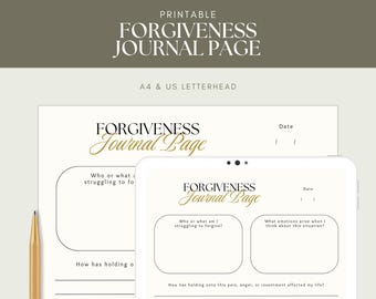Printable Forgiveness Journal Page | Healing Guided Reflection Prompts | Self Help Worksheet