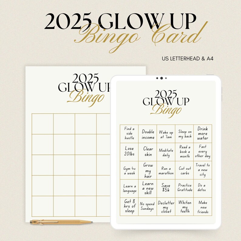 Printable Glow up Bingo Card | 2025 Bingo Card | New Year's Resolutions ...