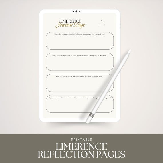 Printable Limerence Reflection Pages | Love Obsession Worksheet | Self-Help Guided Journal Prompts