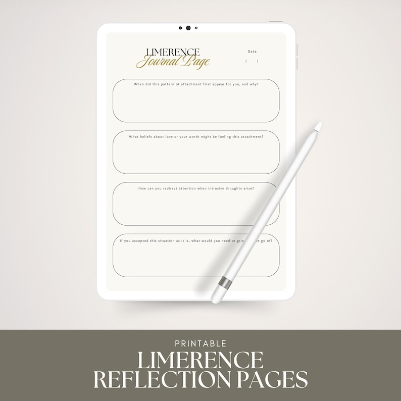 Printable Limerence Reflection Pages | Love Obsession Worksheet | Self-Help Guided Journal Prompts