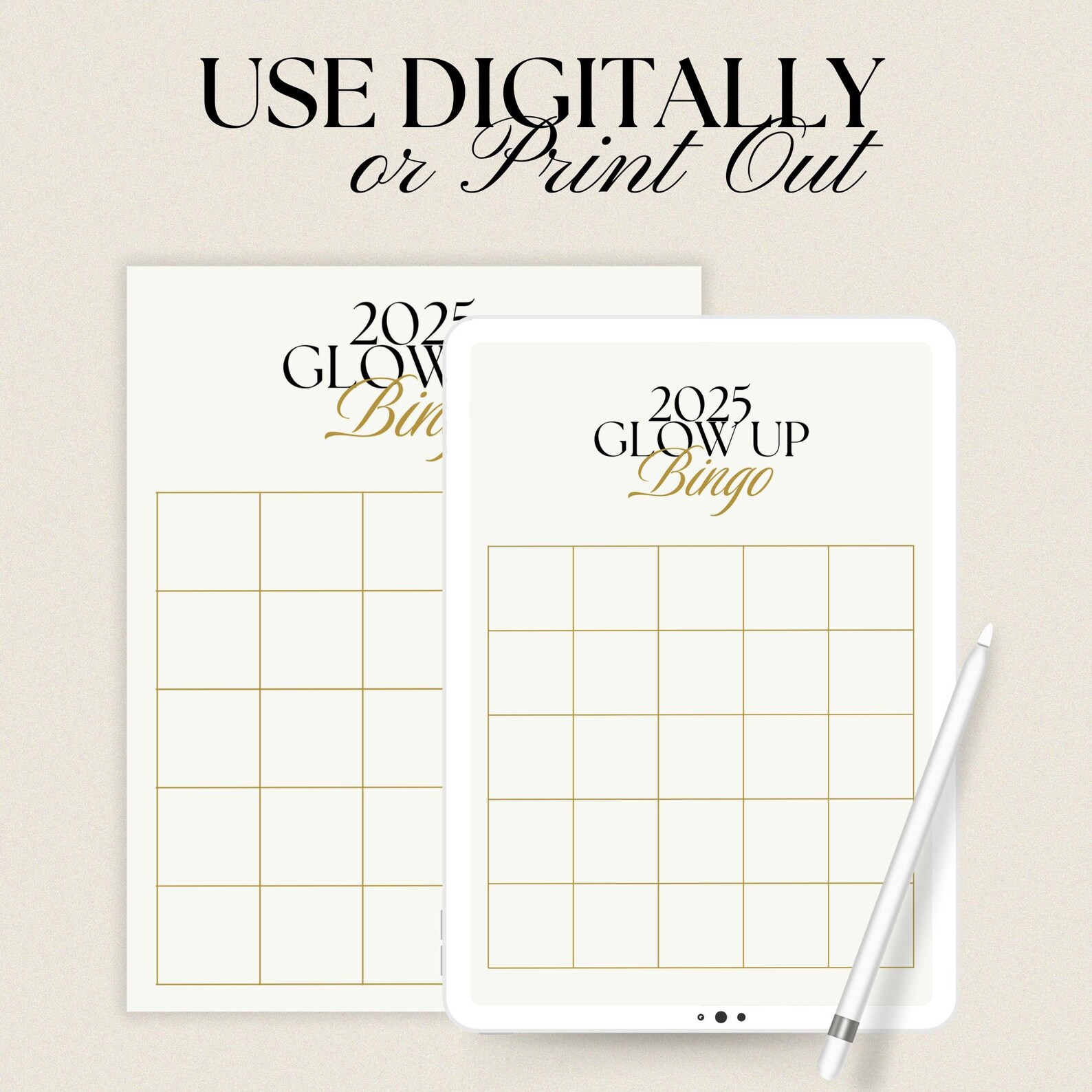 Printable Glow up Bingo Card | 2025 Bingo Card | New Year's Resolutions ...