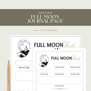 Printable Full Moon Journal Page | Full Moon Reflections Worksheet | Guided Journal Prompts | Full Moon Release