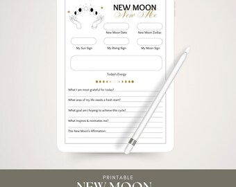 Printable New Moon Guided Journal Page | New Moon Intentions Page | Journal Reflections Worksheet | Digital Download