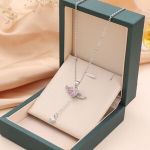 Kristall Herz Engel Flügel Halskette Schlüsselbein Kette Frauen Schmuck - Bestes Geschenk zum Valentinstag Bild 2