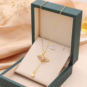 Kristall Herz Engel Flügel Halskette Schlüsselbein Kette Frauen Schmuck - Bestes Geschenk zum Valentinstag Bild 3