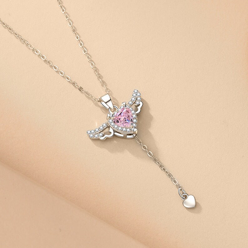 Kristall Herz Engel Flügel Halskette Schlüsselbein Kette Frauen Schmuck - Bestes Geschenk zum Valentinstag Bild 9