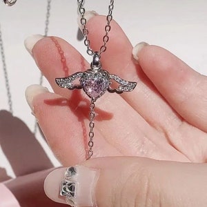 Kristall Herz Engel Flügel Halskette Schlüsselbein Kette Frauen Schmuck - Bestes Geschenk zum Valentinstag Bild 6