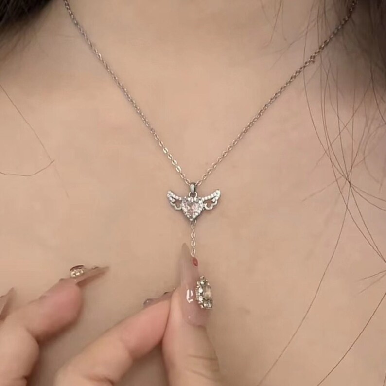 Kristall Herz Engel Flügel Halskette Schlüsselbein Kette Frauen Schmuck - Bestes Geschenk zum Valentinstag Bild 5
