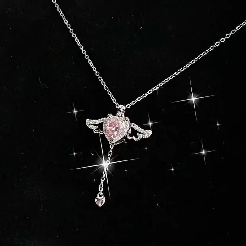 Kristall Herz Engel Flügel Halskette Schlüsselbein Kette Frauen Schmuck - Bestes Geschenk zum Valentinstag Bild 10