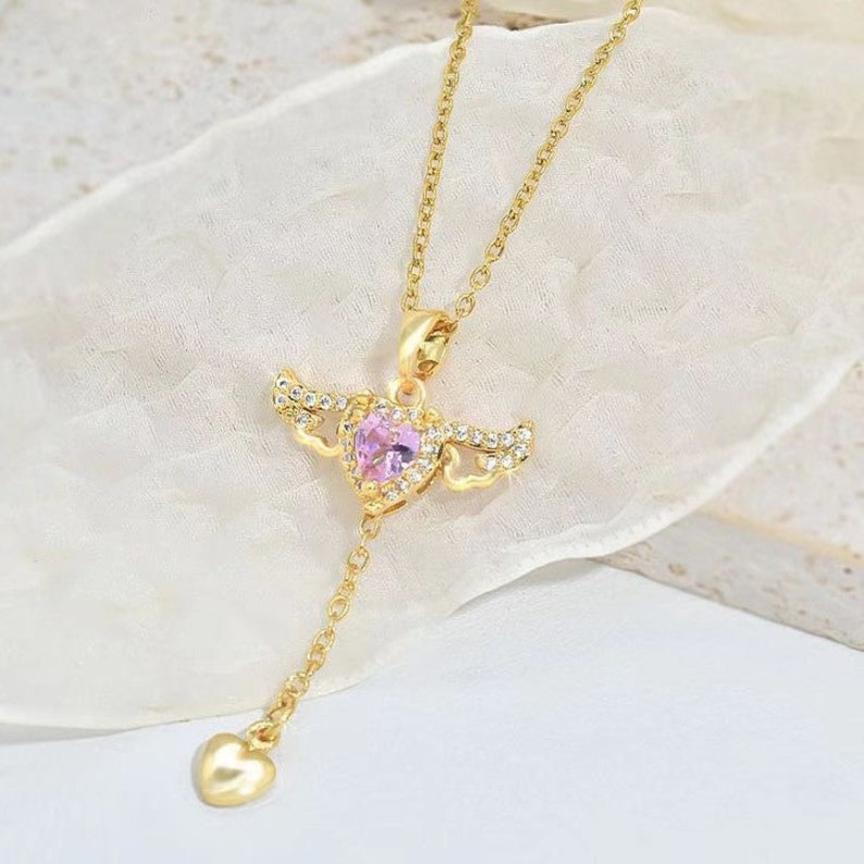 Kristall Herz Engel Flügel Halskette Schlüsselbein Kette Frauen Schmuck - Bestes Geschenk zum Valentinstag Bild 8