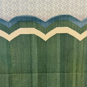 Dhurrie in cotone a trama piatta fatto a mano, smerlato, verde