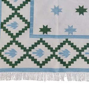 Star Handmade Cotton Flat Weave Rug. Natural Vegetable Dyed