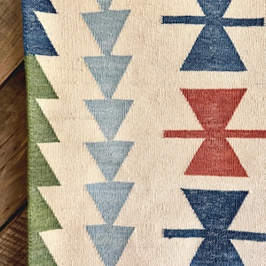 Nomad Handmade Cotton Area Flat Weave Rug. Natural Vegetable Dyed. Indian Dhurrie, Kilim