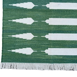 Green Striped and Arrow cotton dhurrie
