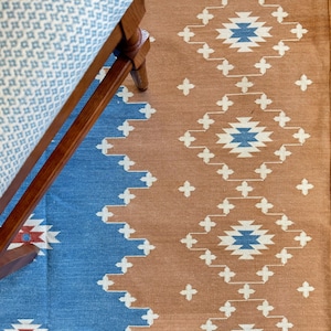 Big Sky Cotton Area Flat Weave Rug. Natural Vegetable Dyed. Indian Dhurrie, Kilim
