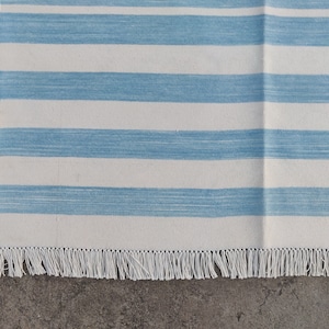Blue and White striped Indian dhurrie
