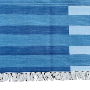 Blue Striped Indian Dhurrie, Kilim Striped, Wall Tapestry