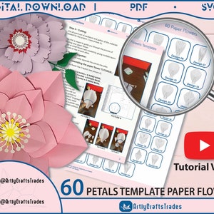 60 PDF Printable Paper Flower PETAL Templates, diy large Paper Flower Templates, print-cut-trace flower templates, Paper flower Centres SVG zdjęcie 1