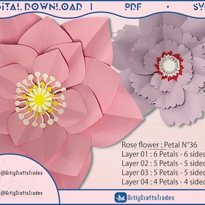 60 PDF Printable Paper Flower PETAL Templates, diy large Paper Flower Templates, print-cut-trace flower templates, Paper flower Centres SVG zdjęcie 3