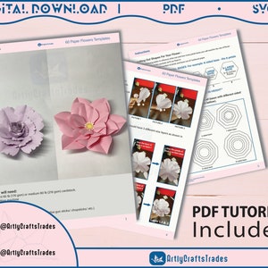 60 PDF Printable Paper Flower PETAL Templates, diy large Paper Flower Templates, print-cut-trace flower templates, Paper flower Centres SVG zdjęcie 4