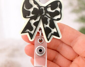 Cow Print Bow Badge Reel | Western Nurse ID Holder | Interchangeable Topper