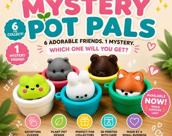 Mystery Pot Pals Clickers | Collectible Animal-in-a-Pot Fidget Clickers | Blind Bag Mystery Toy