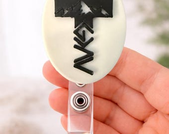 Cross Mountains Badge Reel | Faith RN Healthcare Worker Accessory